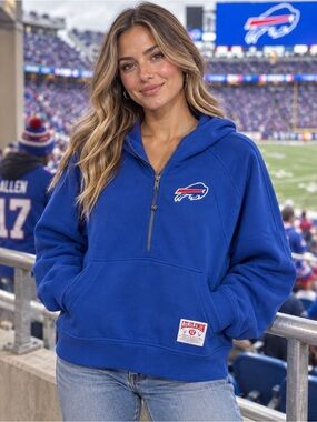 🆕 Lululemon Buffalo Bills Women’s Small Blue Scuba Oversized 1/2 Zip Hoodie NFL